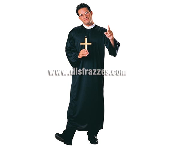 Disfraz super barato de Cura para hombre. Talla standar. Incluye la sotana. Cruz NO incluida, podrás verla en la sección de Complementos.