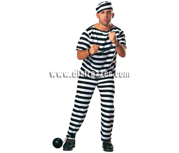 Disfraz de Prisionero para hombre. Talla standar. Incluye pantalones, camisa y gorro. Éste traje de Preso o Presidiario de chico se utiliza mucho en Despedidas de Soltero.