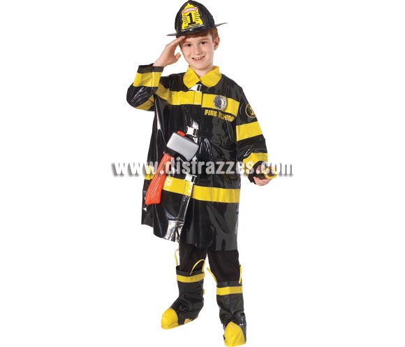 Disfraz de Bombero de New York para niños de 3 a 4 años. Incluye sombrero, chaqueta, insignia, cubrebotas, hacha y linterna.