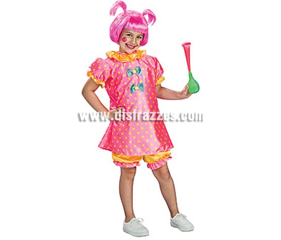 Disfraz de Bebé Payaso para niñas de 5 a 7 años. Incluye vestido y pantalones cortos.