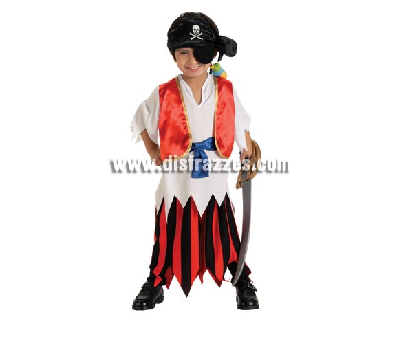 Disfraz de Pirata para niños de 1 a 2 años. Incluye camisa con chaleco, pantalones, sombrero, parche pirata, cinturón y loro. Espada NO incluida. ¡¡No nos digas que éste disfraz no es gracioso para tu pequeño piratilla!!