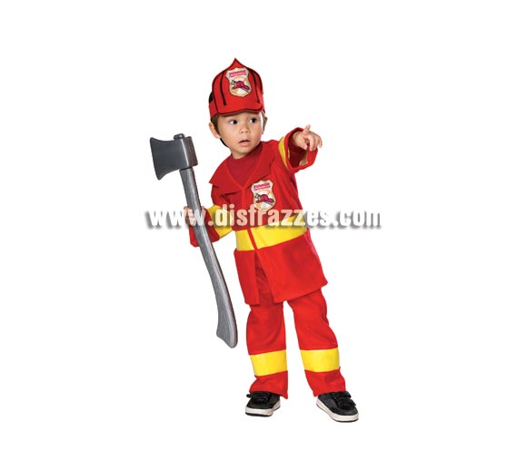 Disfraz de Bombero Jr. para bebés de 6 a 12 meses. Incluye chaqueta, pantalón y tocado en forma de casco. Hacha NO incluida.
