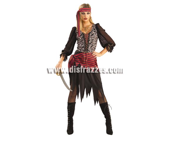 Disfraz de Reina Pirata para mujer. Talla standar. Incluye vestido, banda para la cintura y cinta para la cabeza. Espada NO incluida.