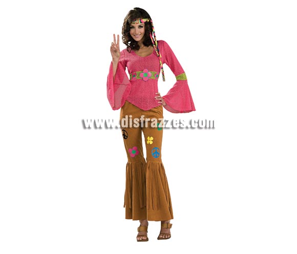 Disfraz de Hippie para mujer. Talla standar. Incluye camisa, pantalones y cinta para la cabeza. Éste precioso disfraz es perfecto para cualquier Fiesta de disfraces por su original diseño y su calidad.