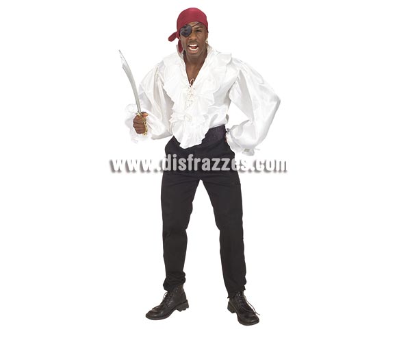 Camisa de Pirata satín para hombre. Talla standar. Camisa con chorreras ideal como complemento de tu disfraz de Pirata.