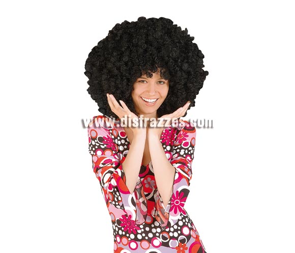 Peluca Afro extra grande negra. Talla universal adultos.