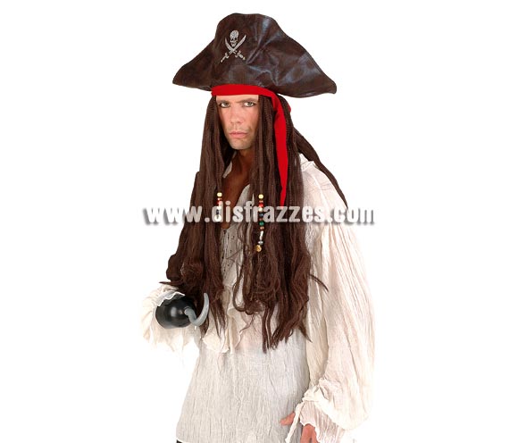 Peluca con sombrero de Pirata Capitán Morgan para adulto. Incluye el sombrero con la peluca unidos.