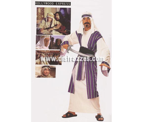 Disfraz de Príncipe del Desierto para hombre. Talla standar. Incluye túnica, cinturón y pañuelo para la cabeza. Espada NO incluida, podrás verla en la sección Complementos. Para ir disfrazado de Lawrence de Arabia.