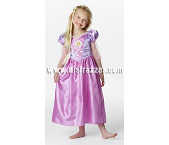 Disfraz de Rapunzel infantil para niñas de 7 a 8 años. Incluye vestido y trenza. Disfraz con licencia Disney perfecto para regalar.
