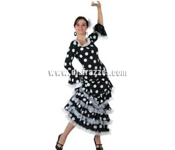 Disfraz de Faralae negro con lunares blancos para mujer. Talla standar M-L = 38/42. Incluye el vestido. Éste es un bonito traje de Andaluza o Sevillana de mujer.