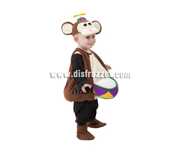 Disfraz barato de Mono de Circo para Bebés de 1 a 2 años. Incluye pelele, gorro y cubrepies. Éste disfraz es de los originales que ves a un niño en Carnaval con él y te llama la atención seguro.