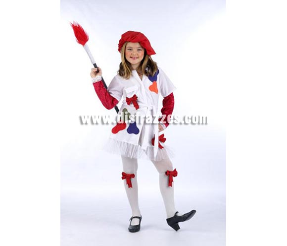 Disfraz de Pintora Deluxe para niñas. Varias tallas. Incluye vestido, gorro, lazo de las piernas y pincel. Medias NO incluidas. Alta calidad, hecho en España.