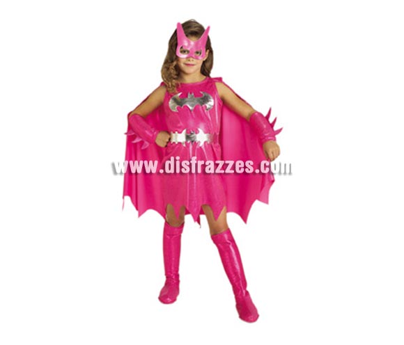 Disfraz de Pink BatGirl para niñas de 3 a 4 años. Incluye vestido con capa, cinturón, cubrebotas altas, manguitos y antifaz. Precioso disfraz de la chica de Batman para niñas.