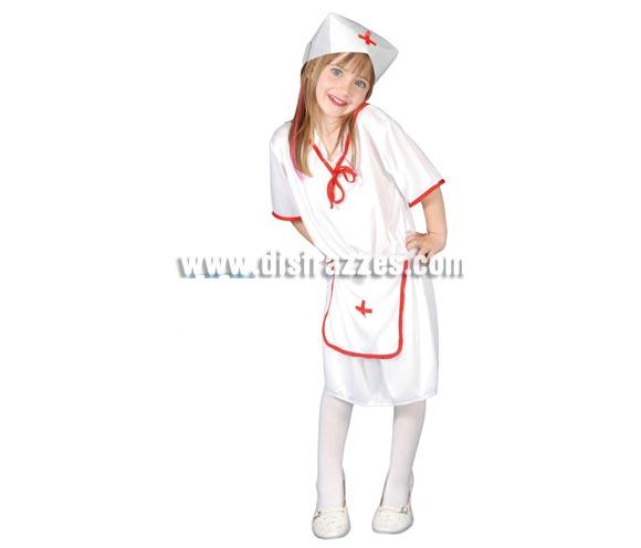 Disfraz super barato de Enfermera para niñas de 10 a 12 años. Incluye Gorro, Vestido y Delantal.