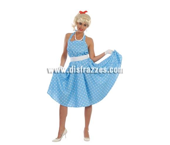 Disfraz barato de Chica de los años 60 para mujer. Talla standar válida hasta la 42/44. Incluye vestido y cinturón. Para disfrazarse de la mítica película Grease.