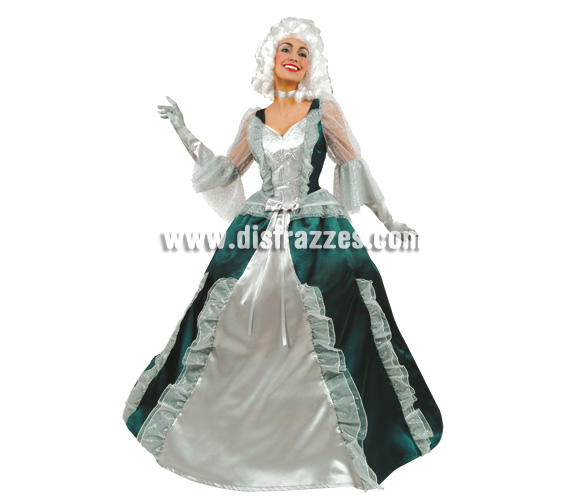 Disfraz de Condesa verde y plata para mujer. Talla 44. Incluye disfraz sin accesorios.