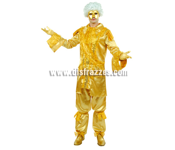 Disfraz de Duque Dorado para hombre. Talla 54. Incluye pantalón, chaqueta y máscara. Disfraz Veneciano de Época.