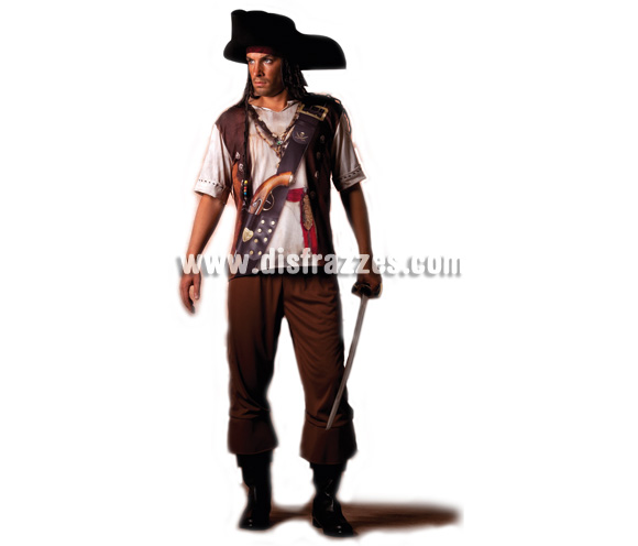 Disfraz de Pirata para hombre línea Ilusión. Talla única. Incluye pantalón y camisa. Fíjate en la camisa, está impresa ¡qué original!