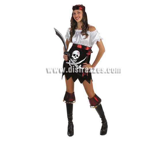 Disfraz de Pirata Sexy Glam para mujer. Talla 38. Incluye vestido, pañuelo y cubrebotas.