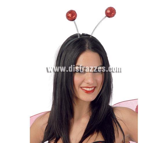 Diadema bolas escarcha de color rojo. Ideal como complemento para tu disfraz de Mariquita.
