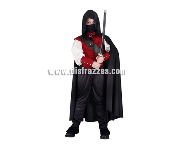 Disfraz barato de Halcón Rojo para niños de 3 a 4 años. Incluye camisa, pantalones, cubrebotas, capa con capucha, máscara y bandolera. Espada NO incluida, la verás en Complementos. Ni el mismo Águila Roja impone tanto como éste niño.