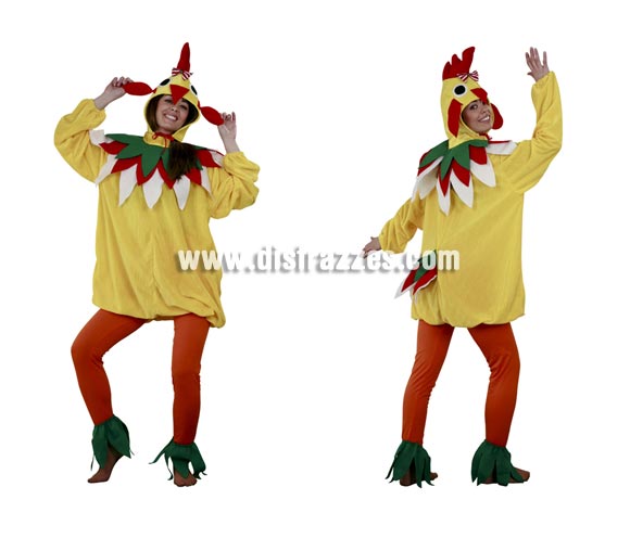 Disfraz barato de Gallina para mujer. Talla standar 38/42. Incluye verdugo, cuello, vestido, mallas y cubrepies. Un disfraz muy calentito para Carnaval o para las Fiestas de tu pueblo.