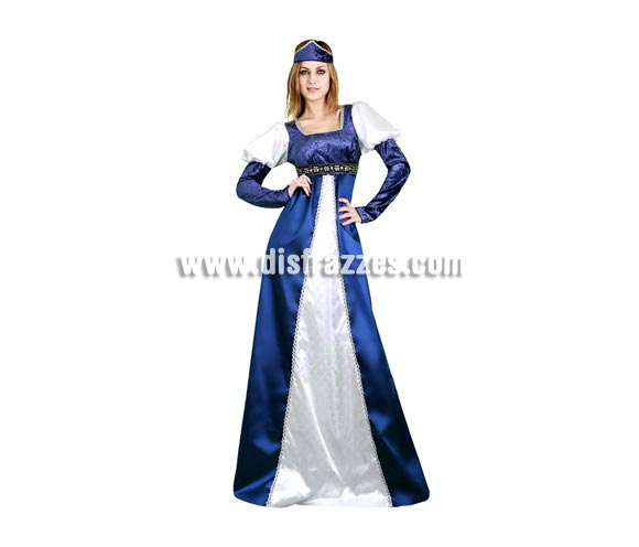 Disfraz de Princesa Medieval vestido Azul y Blanco para mujer. Talla única 38/42. Incluye vestido y tocado. Perfecto para Ferias o Bodas Medievales, seguro que vas guapísima.