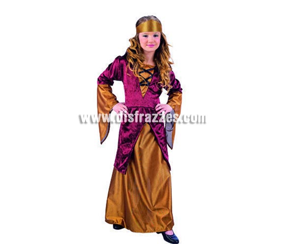Disfraz de Princesa Medieval para niñas. Varias tallas. Incluye vestido y diadema. 