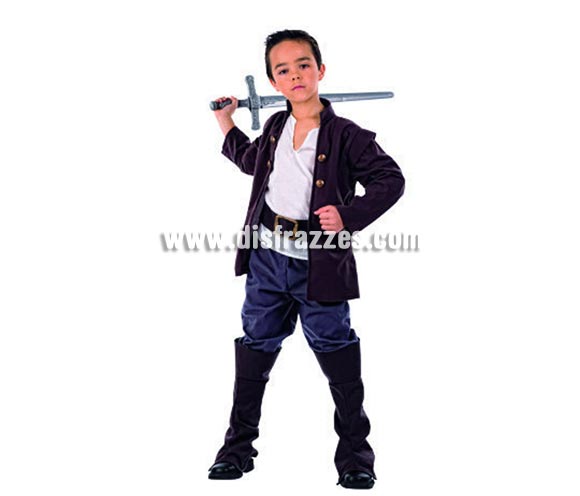Disfraz de Edgar Medieval para niños. Varias tallas. Incluye chaqueta con camisa, pantalón, cinturón y cubrebotas.