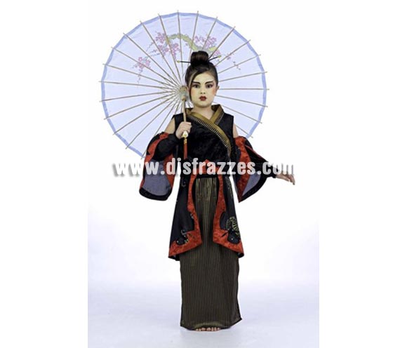 Disfraz de Geisha Sakura Deluxe para niña. Alta calidad, hecho en España. Varias tallas. Incluye kimono y falda. Sombrilla no incluida, podras verlo en nuestra de complementos.