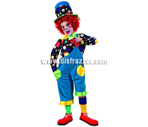 Disfraz de Payaso Lunares Deluxe para niñas. Alta calidad, hecho en España. Incluye camisa, pantalón y gorro. Zapatos y peluca no incluidos, podrás encontrarlos en la sección de complementos.