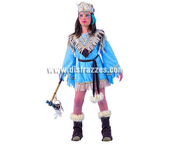 Disfraz de India Cherokee Deluxe para niñas. Alta calidad, hecho en España. Disponible en varias tallas. Incluye vestido con cinturón, diadema y cubrebotas. Hacha no incluida, podrás encontrar hachas en la sección de complementos.