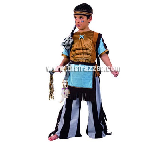 Disfraz de Indio Cherokee Deluxe para niños. Alta calidad, hecho en España. Disponible en varias tallas. Incluye camisa, pantalón, delantal y cinta del pelo. Hacha no incluida, podras encontrar hachas en la sección de complementos.