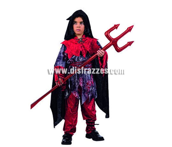 Disfraz de Diablo Lucifer Deluxe para niños. Alta calidad, hecho en España. Disponible en varias tallas. Incluye túnica con capa y pantalón. Tridente NO incluido, podrás encontrar tridentes en la sección de Complementos. OFERTA LIQUIDACIÓN DE STOCK. Precio Super - rebajado!!!