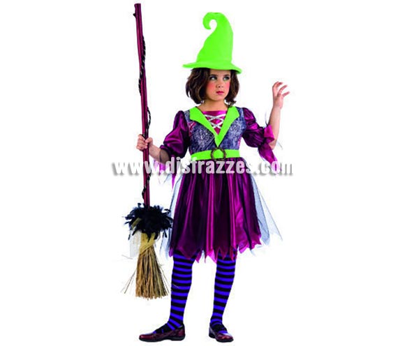 Disfraz de Bruja Endora Deluxe para niñas. Alta claidad, hecho en España. Disponible en varias tallas. Incluye vestido, gorro y cinturón. Escoba NO incluida, encontraras otras escobas en la sección de Complementos.