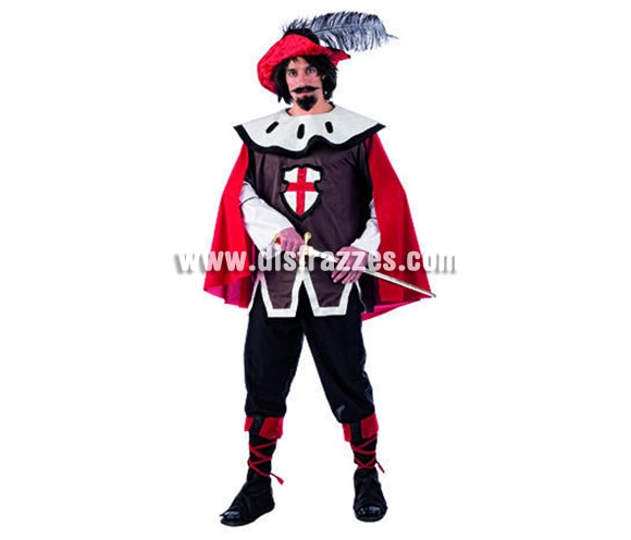 Disfraz de Mosquetero Dartagnan Deluxe para hombre. Alta calidad, hecho en España. Disponible en varias tallas. Incluye casaca con capa, pantalón, cubrebotas y sombrero. Espada NO incluida, podrás encontrar espadas en la seccion de Complemetos.