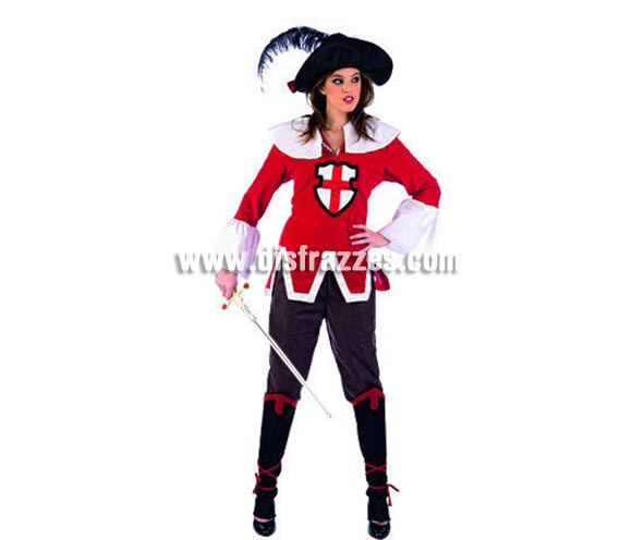 Disfraz Mosquetera Constanza Deluxe para mujer. Alta calidad, hecho en España. Disponible en varias tallas. Incluye casaca, pantalón, sombrero y cubrebotas. Espada No incluida, podrás encontrar la espada en la sección de Complementos.