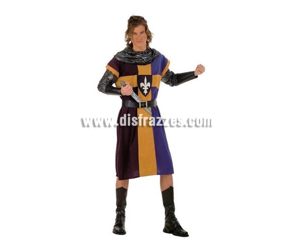 Disfraz de Guerrero Lancelot Medieval Deluxe para hombre. Alta calidad, hecho en España. Disponible en varias tallas. Incluye casaca con cinturón, cubrebotas y capucha. Espada NO incluida, podrás encontrar espadas en la sección de Complementos.