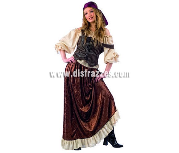 Disfraz de Pirata Medieval Deluxe para mujer. Alta calidad, hecho en España. Disponible en varias tallas. Incluye camisa, corpiño, falda y pañuelo.