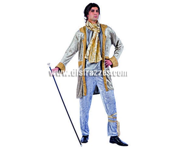 Disfraz de Caballero Época Deluxe para hombre. Alta calidad, hecho en España. Disponible en varias tallas. Incluye chaqueta con camisa, pantalón y pañuelo. Bastón No incluido, podrás encontrar bastones en la sección de Complementos.