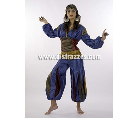 Disfraz de Jasmín Salena Deluxe para mujer. Alta calidad, hecho en España. Disponible en varias tallas. Incluye camisa, pantalón y turbante. Tela aterciopelada.