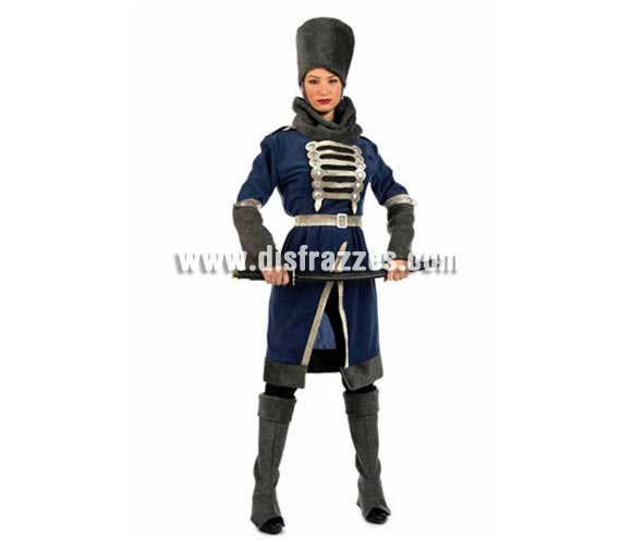 Disfraz de Cosaca Deluxe para mujer. Alta calidad, hecho en España. Disponible en varias tallas. Incluye casaca con cinturón, cuello, gorro y cubrebotas. Espada NO incluida, podrás encontrar espadas en la sección de Complementos.