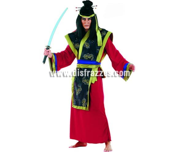 Disfraz de Samuray Aiko Deluxe para hombre. Alta calidad, hecho en España. Disponible en varias tallas. Incluye túnica, kimono, Cinturón y cinta del pelo. Espada y peluca NO incluidas, encontrarás pelucas y espadas en la sección de Complementos.
