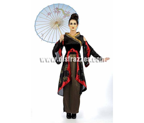 Disfraz de Geisha Sakura Deluxe para mujer. Alta calidad, hecho en España. Disponible en varias tallas. Incluye kimono y falda. Sombrilla NO incluida, encontrarás sombrillas en la sección de Complementos.