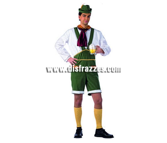 Disfraz de Tirolés Deluxe para hombre. Alta calidad, hecho en España. Disponible en varias tallas. Incluye camisa, pantalón y gorro.