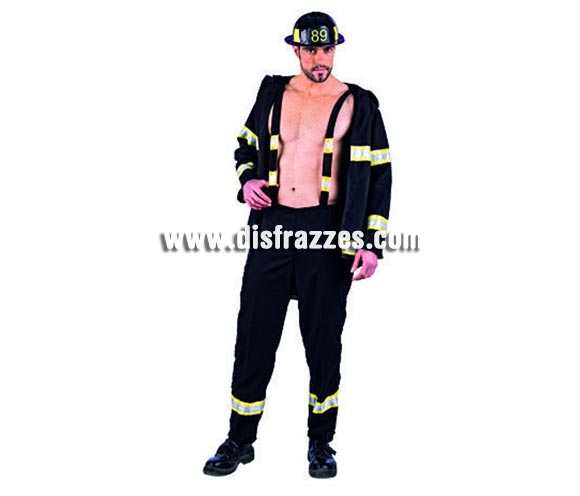 Disfraz de Bombero Sexy Transformable Deluxe para hombre. Alta calidad, hecho en España. Disponible en varias tallas. Incluye chaqueta, pantalón desmontable con tirantes y gorro.