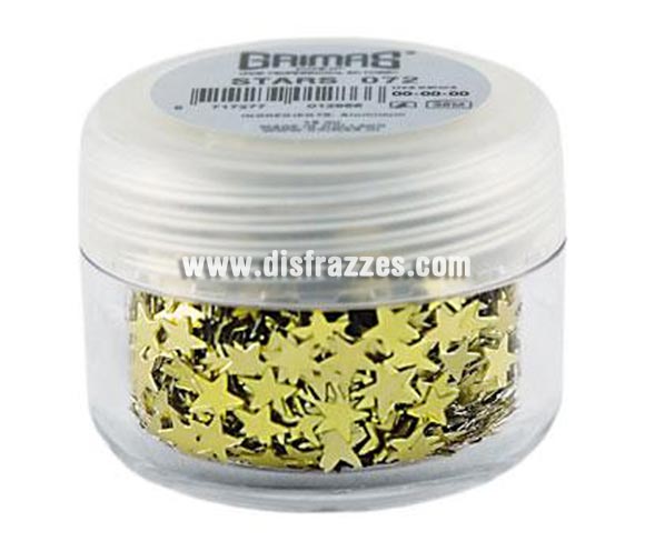 Stars (estrellas) de color oro, de 10 ml. son decoraciones de aluminio brillantes en forma de estrella.

Procedimiento
Las estrellas se pueden pegar directamente en la piel con Stoppelpasta o Water-soluble Mastix. También se pueden aplicar encima del maquillaje. No utilice las estrellas como sombra para ojos, ya que puede causar irritación.

Eliminación del producto
Las estrellas se pueden quitar de la piel con agua y jabón. 
