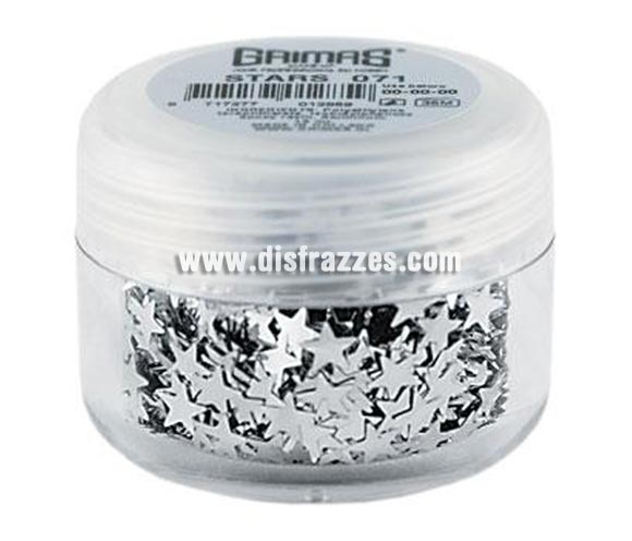 Stars (estrellas) de color plata, de 10 ml. son decoraciones de aluminio brillantes en forma de estrella.

Procedimiento
Las estrellas se pueden pegar directamente en la piel con Stoppelpasta o Water-soluble Mastix. También se pueden aplicar encima del maquillaje. No utilice las estrellas como sombra para ojos, ya que puede causar irritación.

Eliminación del producto
Las estrellas se pueden quitar de la piel con agua y jabón. 