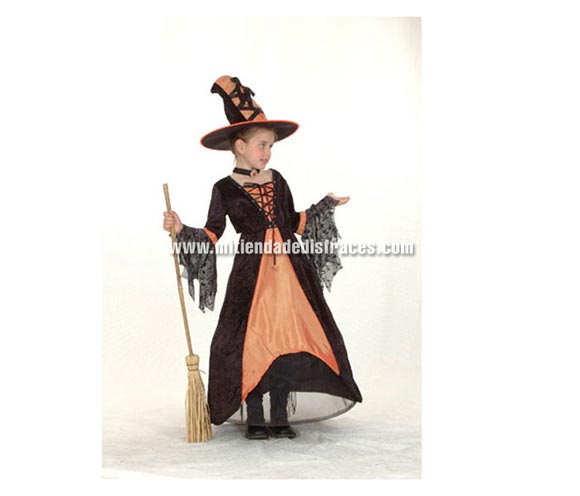 Disfraz de Bruja económico talla de 10 a 12 años. Incluye vestido, gargantilla y sombrero. Escoba NO incluida, podrás verla en la sección de Complementos.