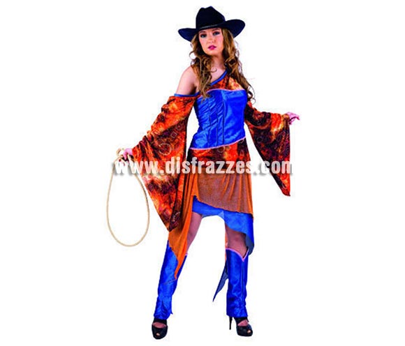 Disfraz de Continente Americana Deluxe para mujer. Alta calidad, hecho en España. Disponible en varias tallas. Incluye camisa, corpiño, falda, polainas y sombrero.
